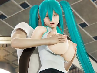 Miku Gets Her Boobs Massaged, Her Ass Licked And A Big Dildo In Her Pussy free video